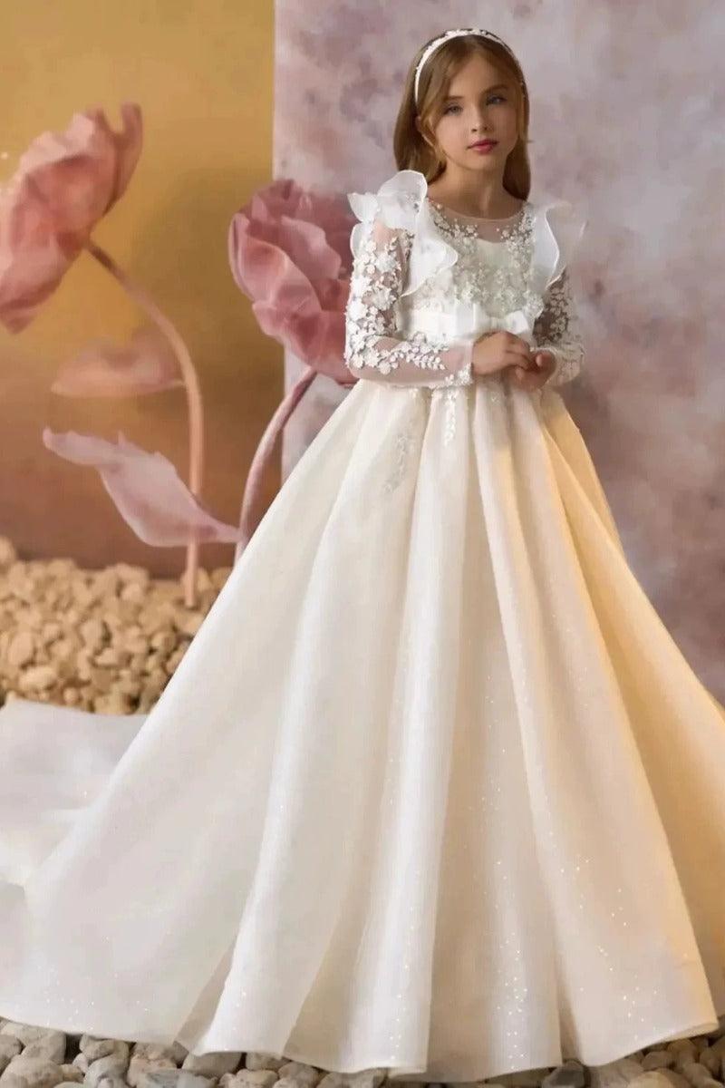 A-Line Sweep-Brush Train Lace Appliques Flower Girl Dresses 1049431577756 - 10 Days / White / 2 - COCOMELODY